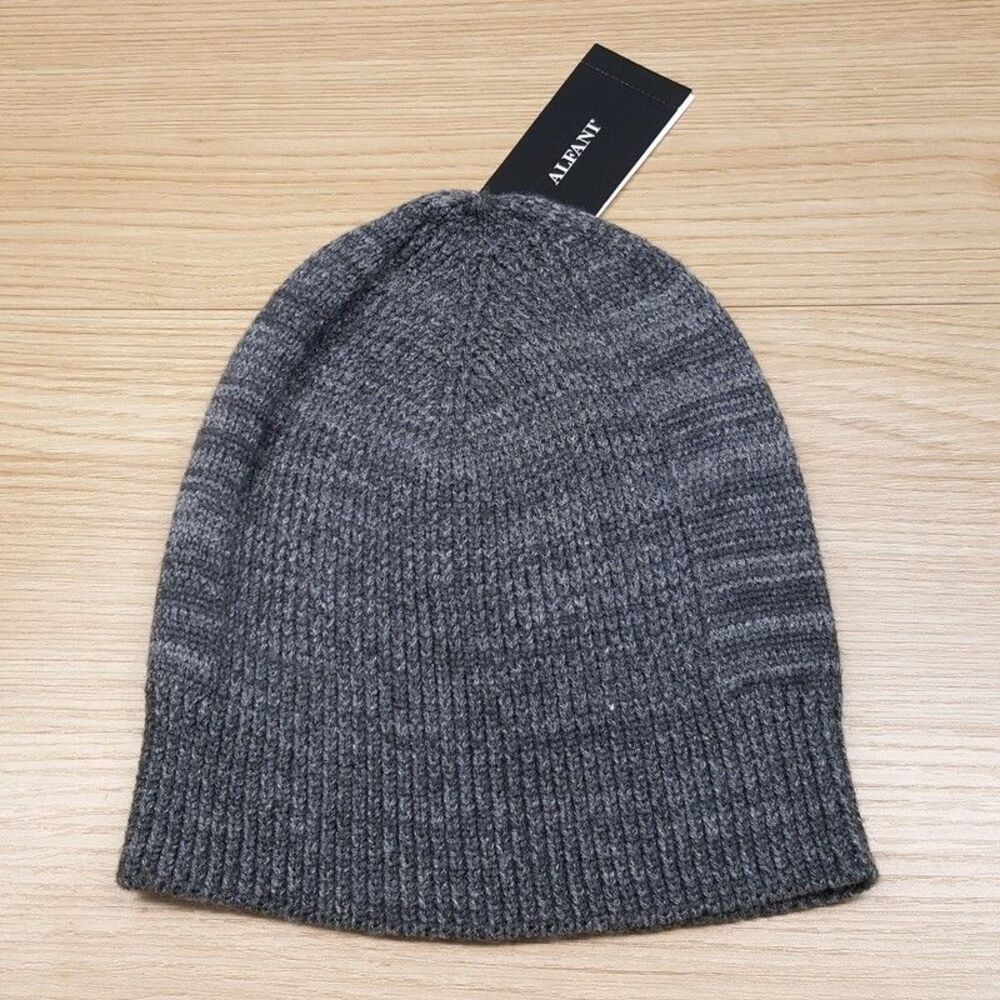 ALFANI Mens Beanie Hat Gray Marled Stretch Knit Winter Casual $40